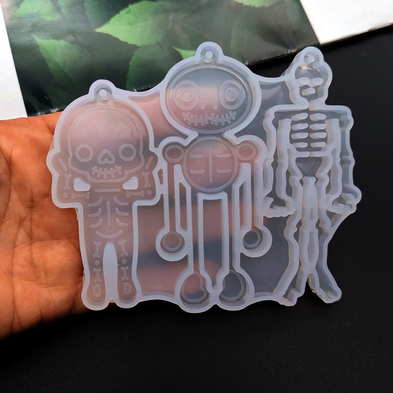 万圣节钥匙扣滴胶模具DIY骷髅组合耳坠模具跨境创意硅胶模具