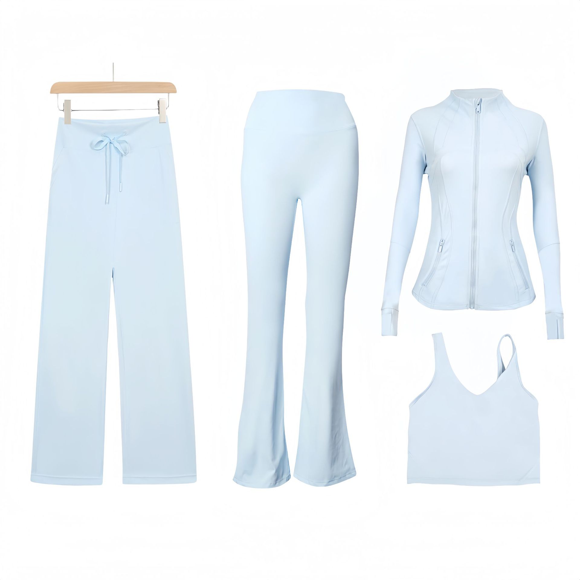 Women's Clothing Women's Slim Fit Outerwear Four Piece Set Elastic Jacket U Shaped Vest Jacket Flared Pants Straight Leg Pants Sportswear_voghion.com