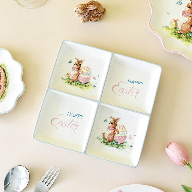 Cerámica de Pascua dibujos animados conejo encantador platos caseros cuatro platos caseros nuevos productos de preventa