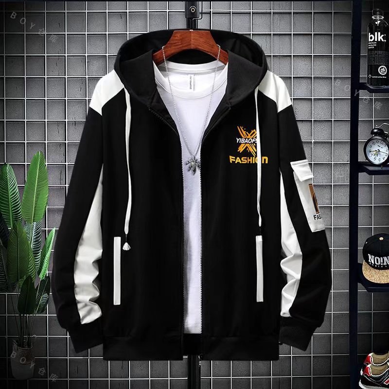 2021 Spring and Autumn New hooded cardigan sweater suit men's trendy handsome youth casual thin coat for male students