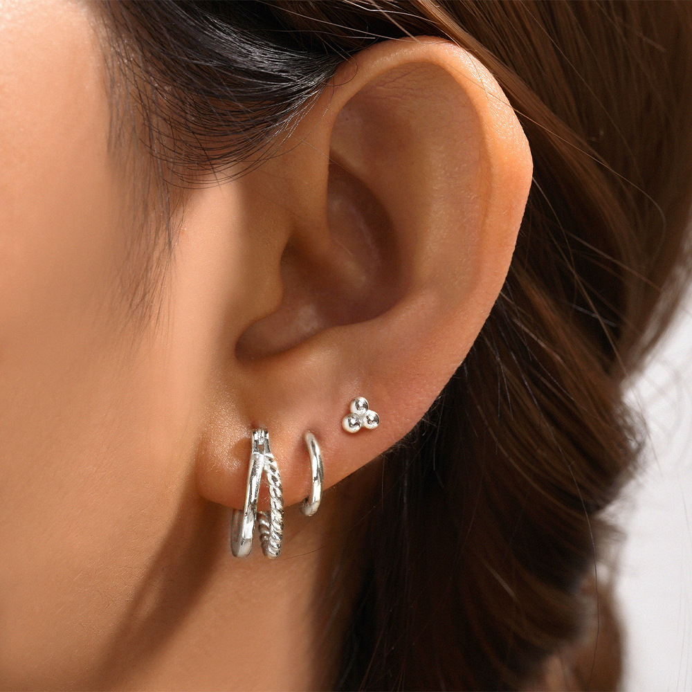 Ensemble De 3 Pièces Style Simple Commuer Géométrique Placage Incruster Argent Sterling Zircon Des Boucles D'Oreilles display picture 11