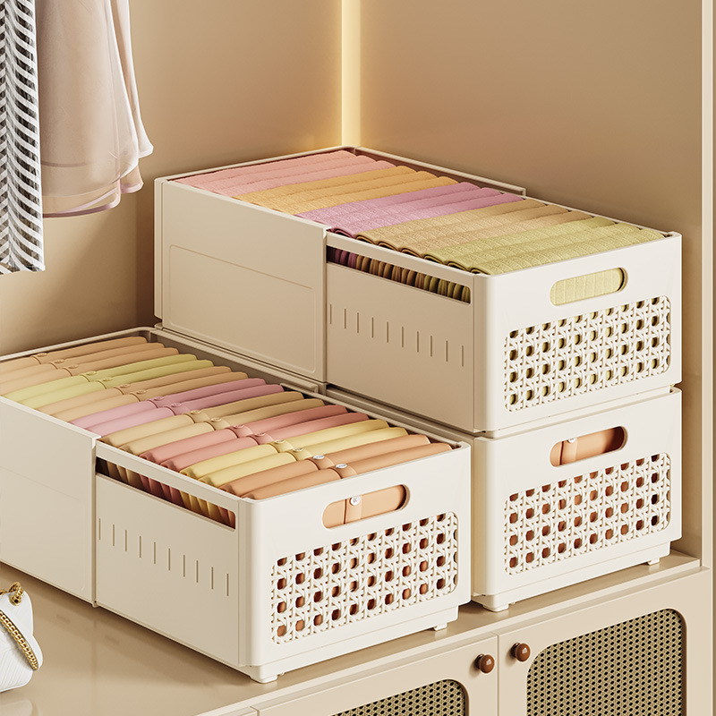Clothes Storage Box Household Retractable Drawer Box Over-Season Clothes Finishing Underwear Socks Storage Basket Stackable