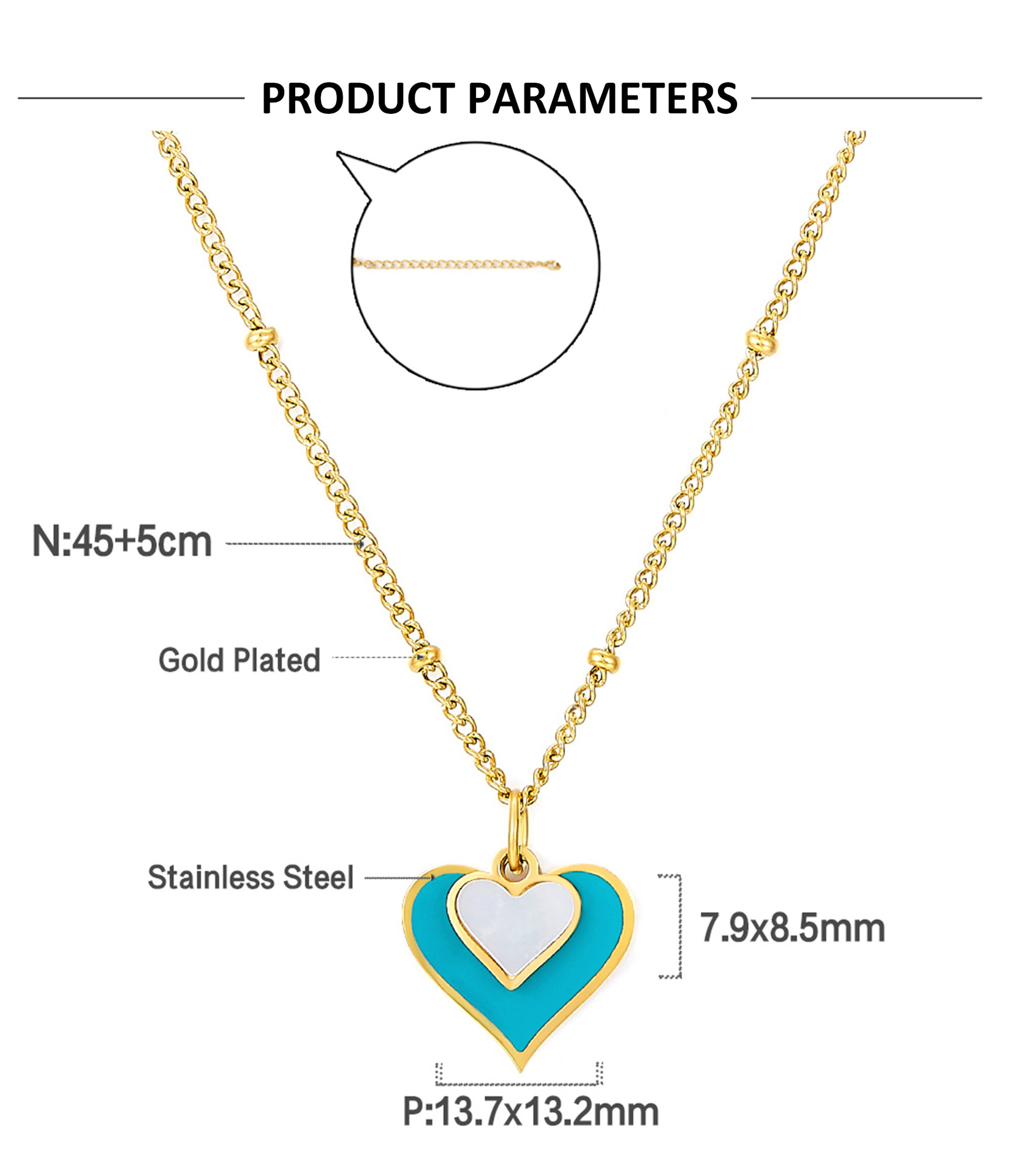 Fashion Heart Shape Stainless Steel Plating Layered Necklaces 1 Piece