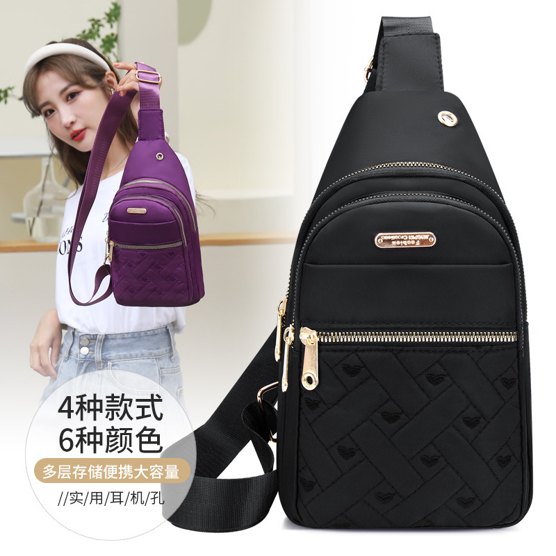 Nuevo bolso de pecho de hilo bordado de mujer de múltiples capas bolso de mensajero multiusos casual de mujer de gran capacidad rombo bolso de hombro de pecho de mujer