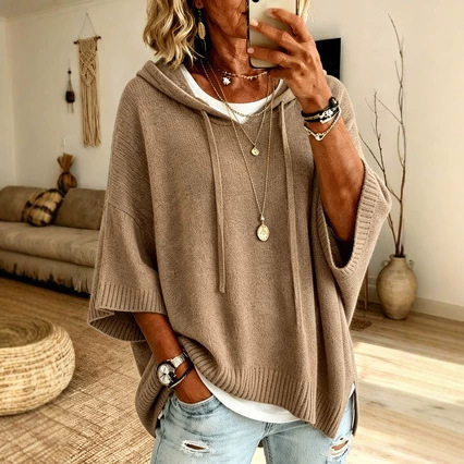 2026 European and American Cross-Border Independent Website New Style Hooded Drawstring Knit Pullover Sweater for Women