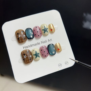 [Polka Dot Star Clear] Retro Style Contrasting Star Polka Dot Plaid Manicure Patch Personalized Contrasting Color Handmade Wearable Nails