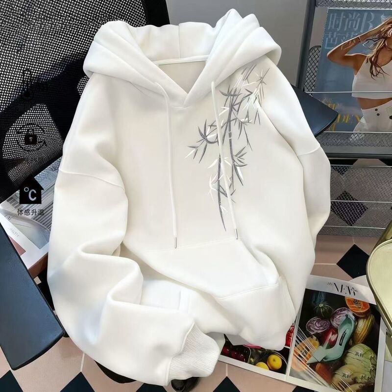 Nasa Autumn and Winter Fleece-Lined Heavyweight National Trend New Chinese Style Ink Bamboo Print Hooded Sweatshirt for Men and Women Loose Tops and Jackets Nasa Autumn and Winter Fleece-Lined Heavyweight National Trend New Chinese Style Ink Bamboo Print Hooded Sweatshirt for Men and Women Loose Tops and Jackets