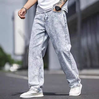2026跨境爆款欧美天蓝色四季宽松直筒弹力牛仔裤男装潮流牛仔裤