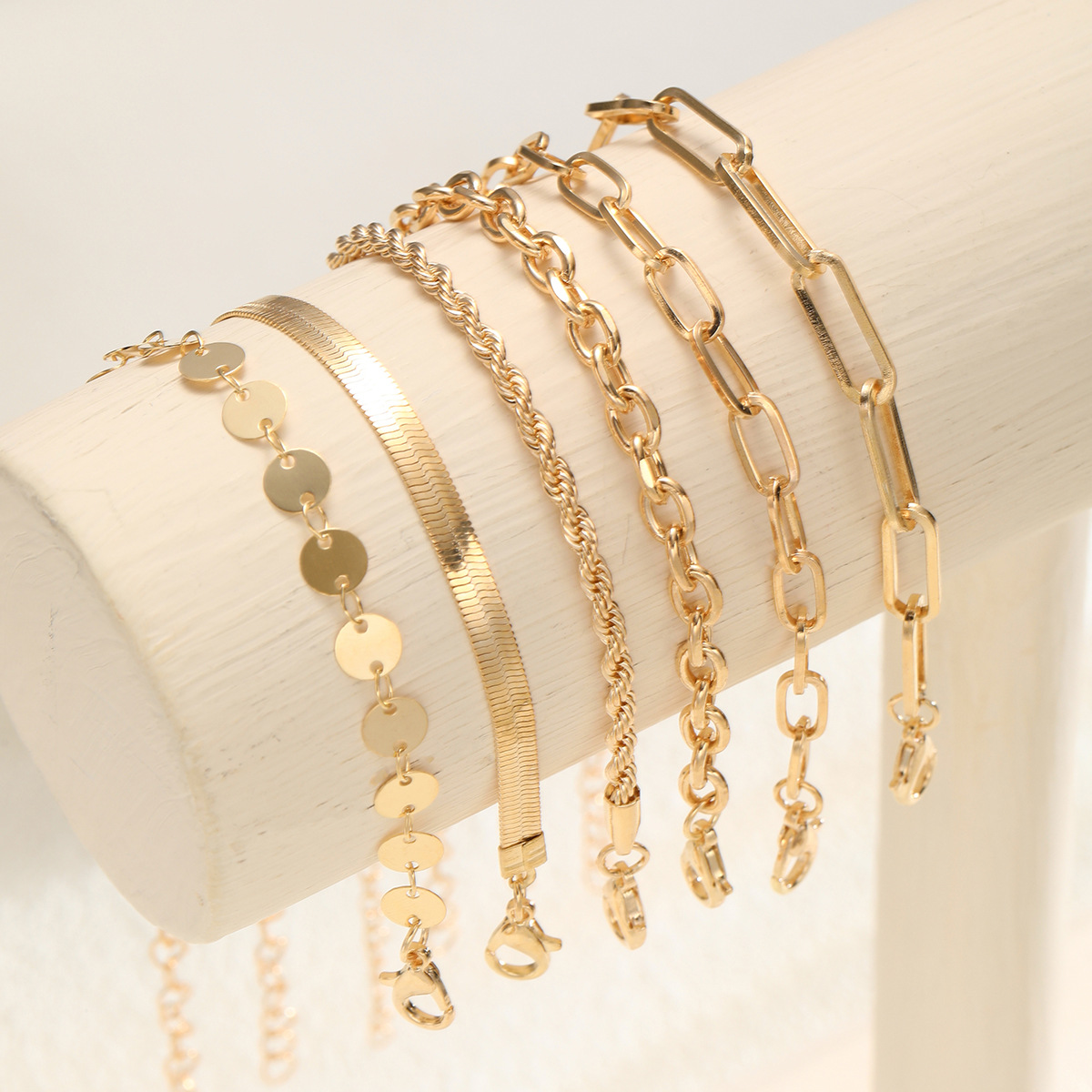fashion gold disc chain bracelet 6-piece set men's and women's personality trend snake bone bracelet suit_voghion.com