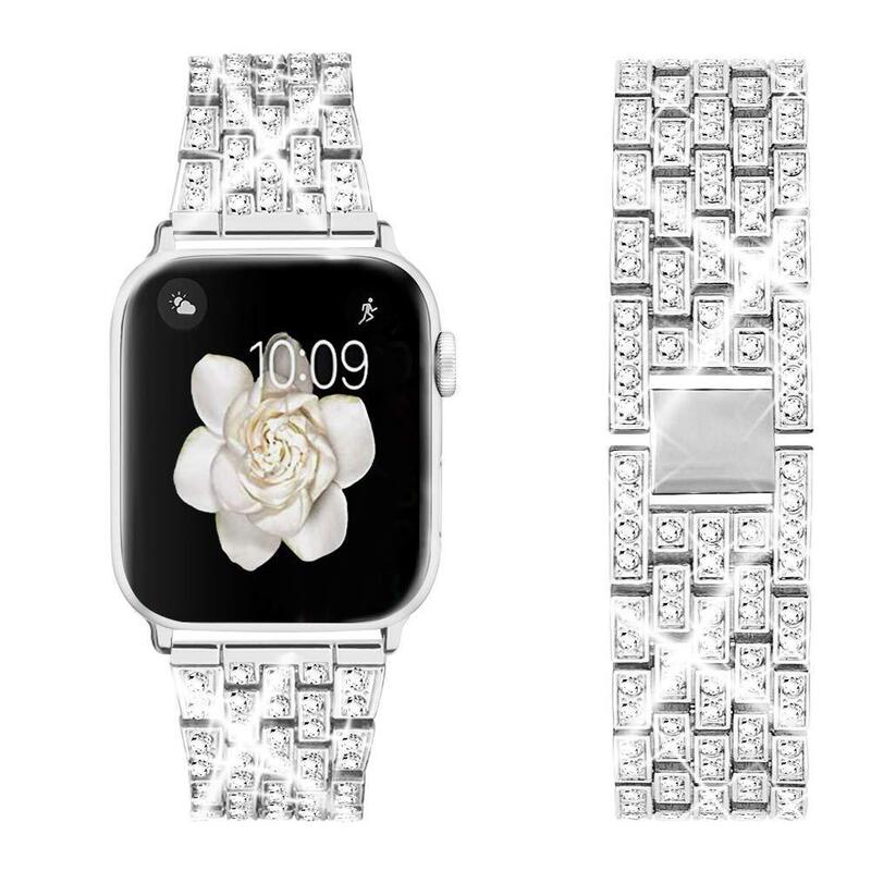 Diamond-Encrusted Metal Watch Band Suitable for Apple Watch, Flash-Diamond Metal Band for iWatch 7Th Generation Watch