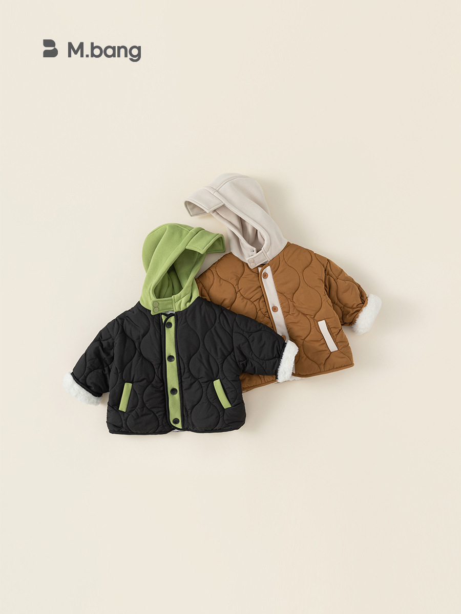 Chaqueta de algodón para niños Youbao, chaqueta de algodón con capucha y bloques de color, abrigo cálido de algodón para bebé, top informal grueso de invierno