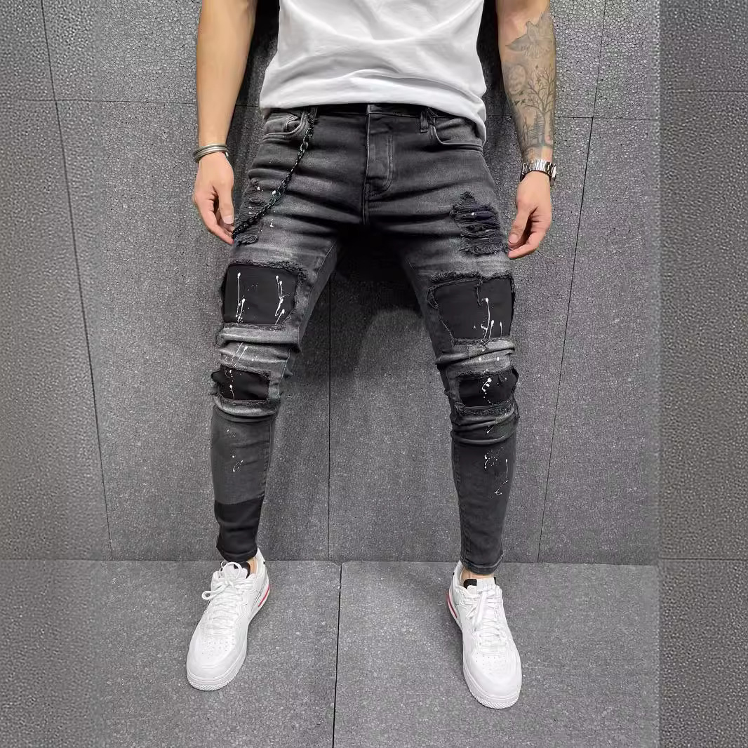 Men's Ripped Blue Jeans Style