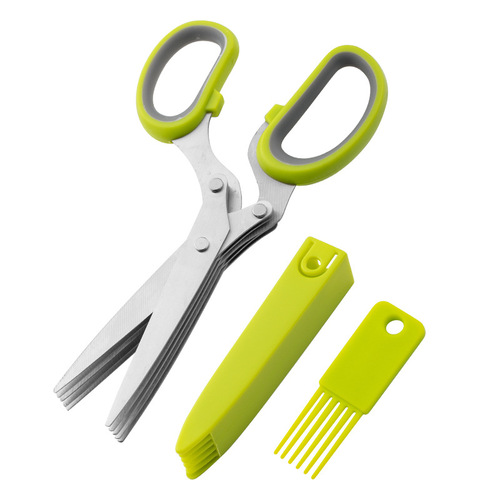 Stainless steel green onion scissors, multi-functional household seaweed five-layer scissors, herbs and seaweed shredded food scissors, powerful paper shredding scissors