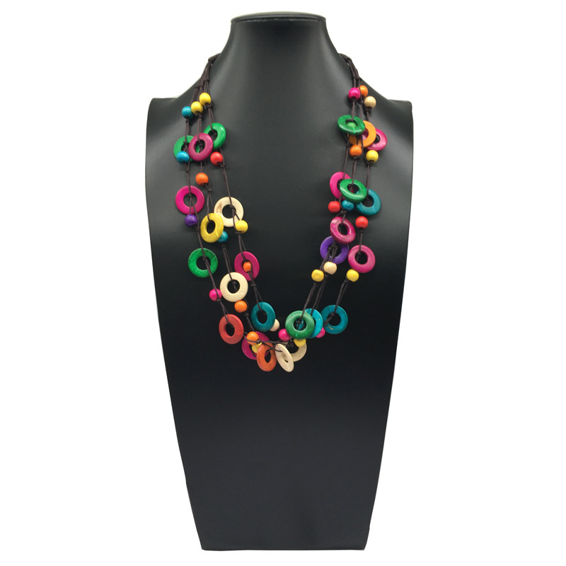 Ethnic style retro geometric coconut shell multi-layer wafer wood beads beach necklace for women necklace women Ethnic style retro geometric coconut shell multi-layer wafer wood beads beach necklace for women necklace women