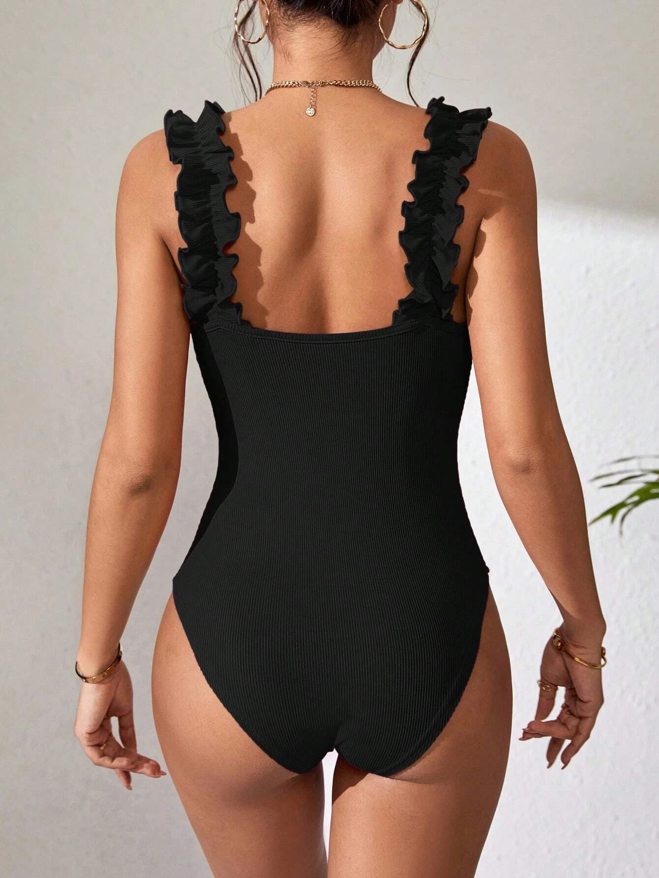 133g Weight Sleeveless Sleeve Length Spandex, Polyester Fabric Type Mid Waist Waist Line Rompers Pants Type Stretchy Elasticity Bodysuits Tops Type Holiday, Daily Occasion Skinny Fit Type Solid Color Pattern Summer Season Women's Gender Ruffles Design Sexy, Streetwear Style Wholesale Women's Sexy Streetwear Solid Color Sleeveless Ruffles Bodysuits 2