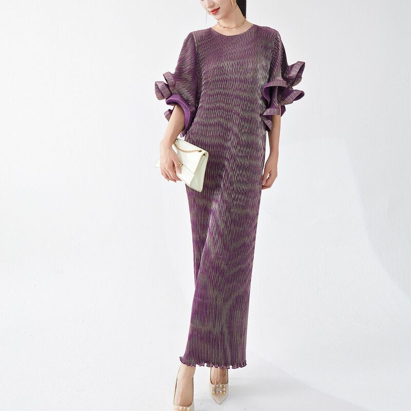 High-end dress Summer Women's Long Dress Summer High-end Sense 2024 New Miyake Bronzing Fold Dress Skirt