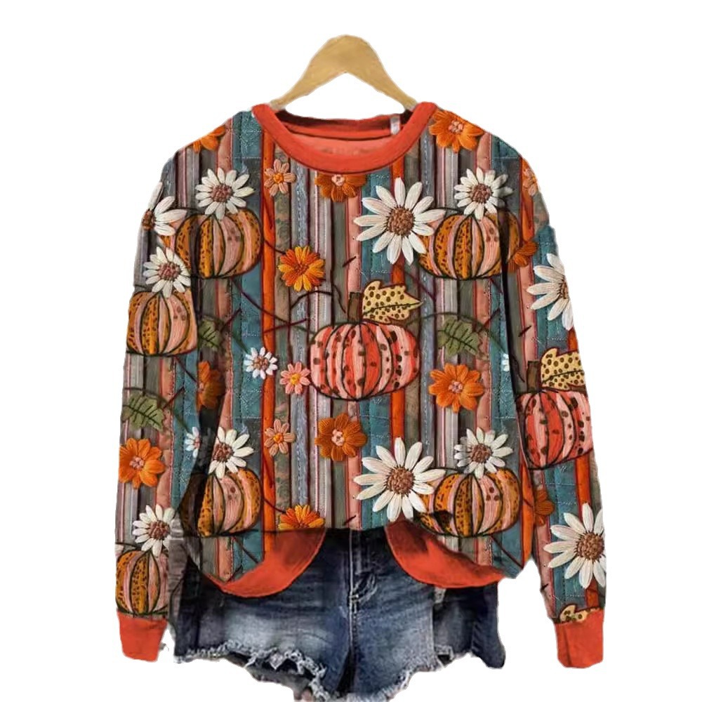 Women's Clothing Halloween printed trendy round neck top_voghion.com