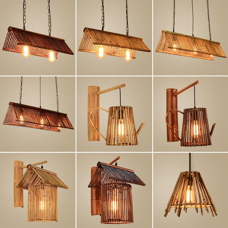 Lámparas de pared de bambú bar de comedor simple candelabro silencioso japonés estilo chino Zen dormitorio decoración de vestíbulos de arte lámparas