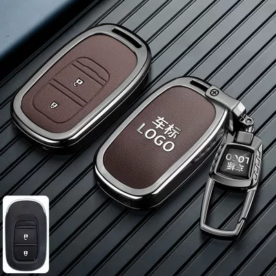CRV key case, specifically | Car key bag - honda-c-model-2-button-leather-textured-brown-metal-buckle-no-1