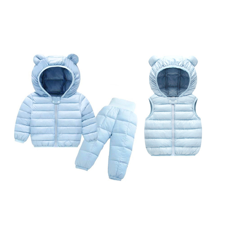 Otoño e invierno nuevo estilo para niños traje de chaqueta de algodón de plumón ligero ropa para niños abrigo de algodón cálido chaleco pantalones de algodón traje para bebés