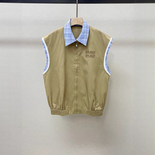 深圳南油高端女装秋季新款复古格纹拼接假两件拉链百搭马甲外套女