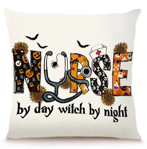 Transfronterizo Amazon Halloween impresión lino almohada cubierta bruja calabaza decoración doméstica almohada cubierta