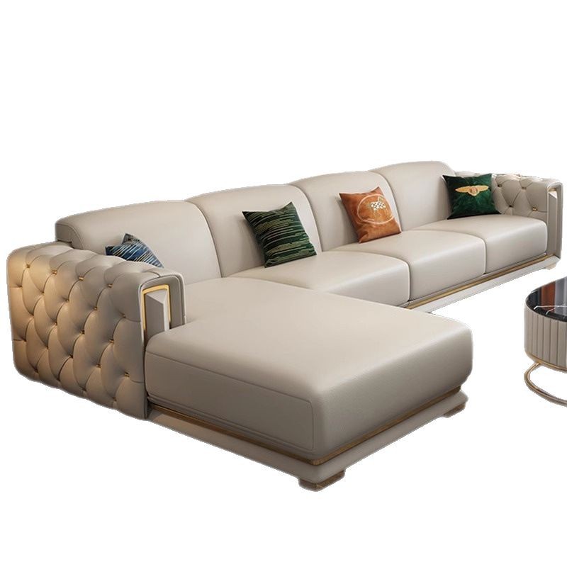 Sofá de cuero ligero de lujo Villa sala de estar moderna sala de estar tamaño pequeño tipo de casa combinación de muebles de alta calidad sofá de cuero de vaca