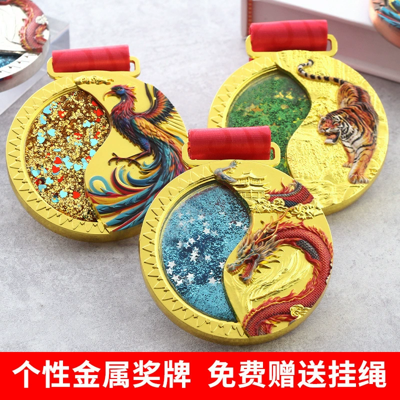 Медаль Dragon Brand на Китайский Новый год, металлическая медаль с эффектом песка, спортивная медаль, сувенир, креативная медаль для марафона, табличка для награждения