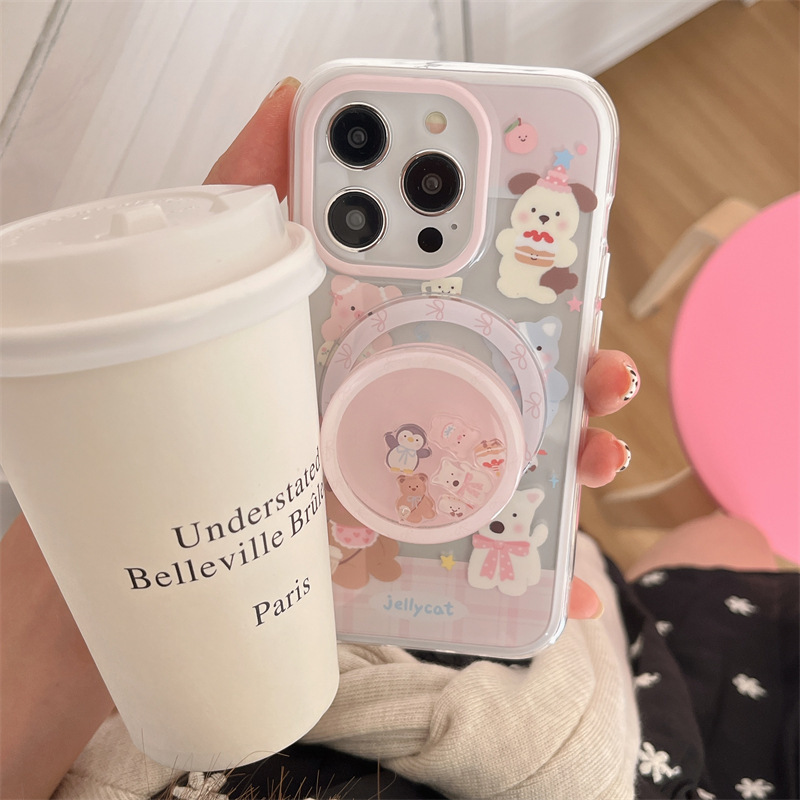 Soportes magnéticos para animales de niña ins para iPhone15 estuche para teléfono móvil 16ProMax Apple 14/13 hembra