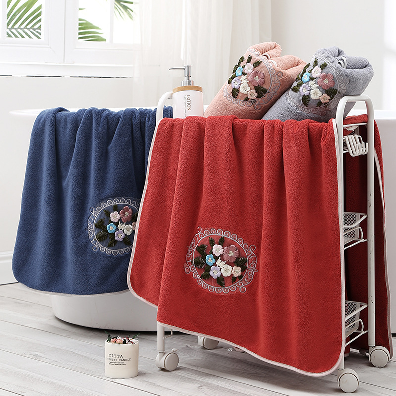 Embroidery Flower Bath towel wholesale thickening water uptake soft men and women lovers Commodity hotel gift goods in stock Bath towel