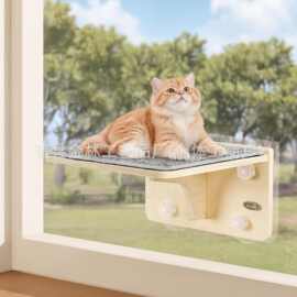 跨境新款窗户飘窗猫吊床免打孔墙壁式悬挂式实木猫猫窝吸盘猫跳台