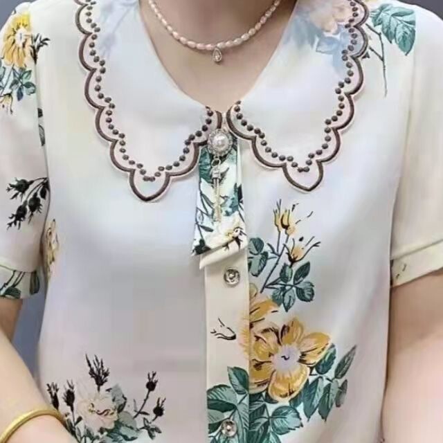 Women's Shirts New Style 2025 Summer Mom Doll Collar Korean Style Shirts for Women, Age-Reducing, Stylish and Fashionable Women's Shirts New Style 2025 Summer Mom Doll Collar Korean Style Shirts for Women, Age-Reducing, Stylish and Fashionable