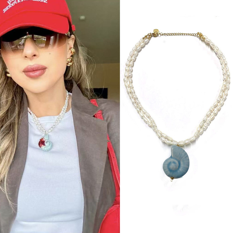 焦糖色串珠项链女简约陶瓷海螺艺术感锁骨链 on holiday necklace|undefined