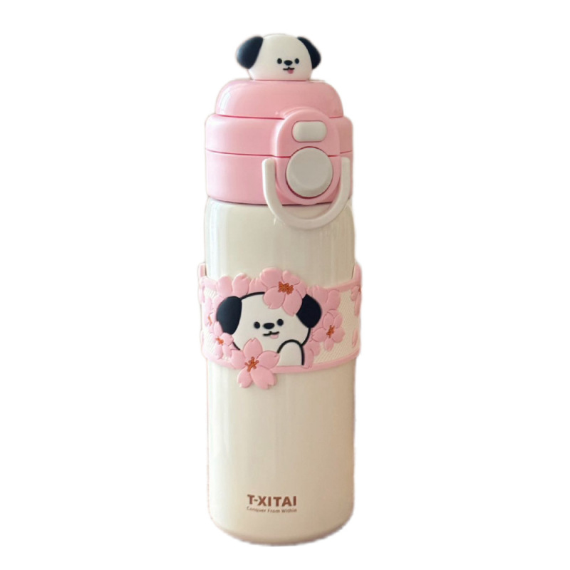 Kapibala 魔法瓶カップかわいい人形学生ダブルドリンクカップポータブルステンレス鋼スクールバッグサイドポケットストローカップ|undefined