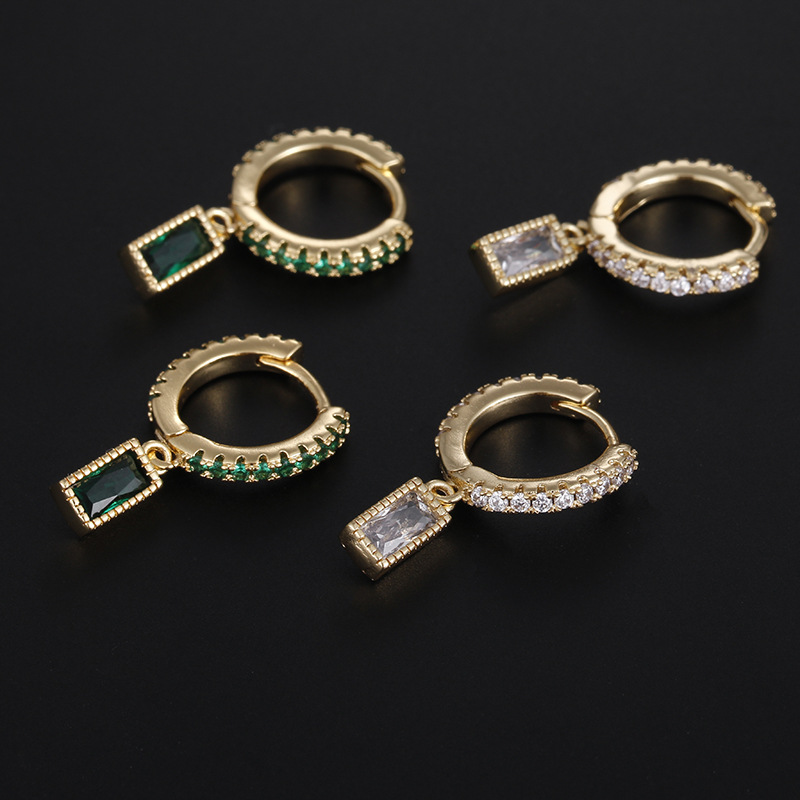 Fashion Square Copper Inlay Zircon Drop Earrings 1 Piece