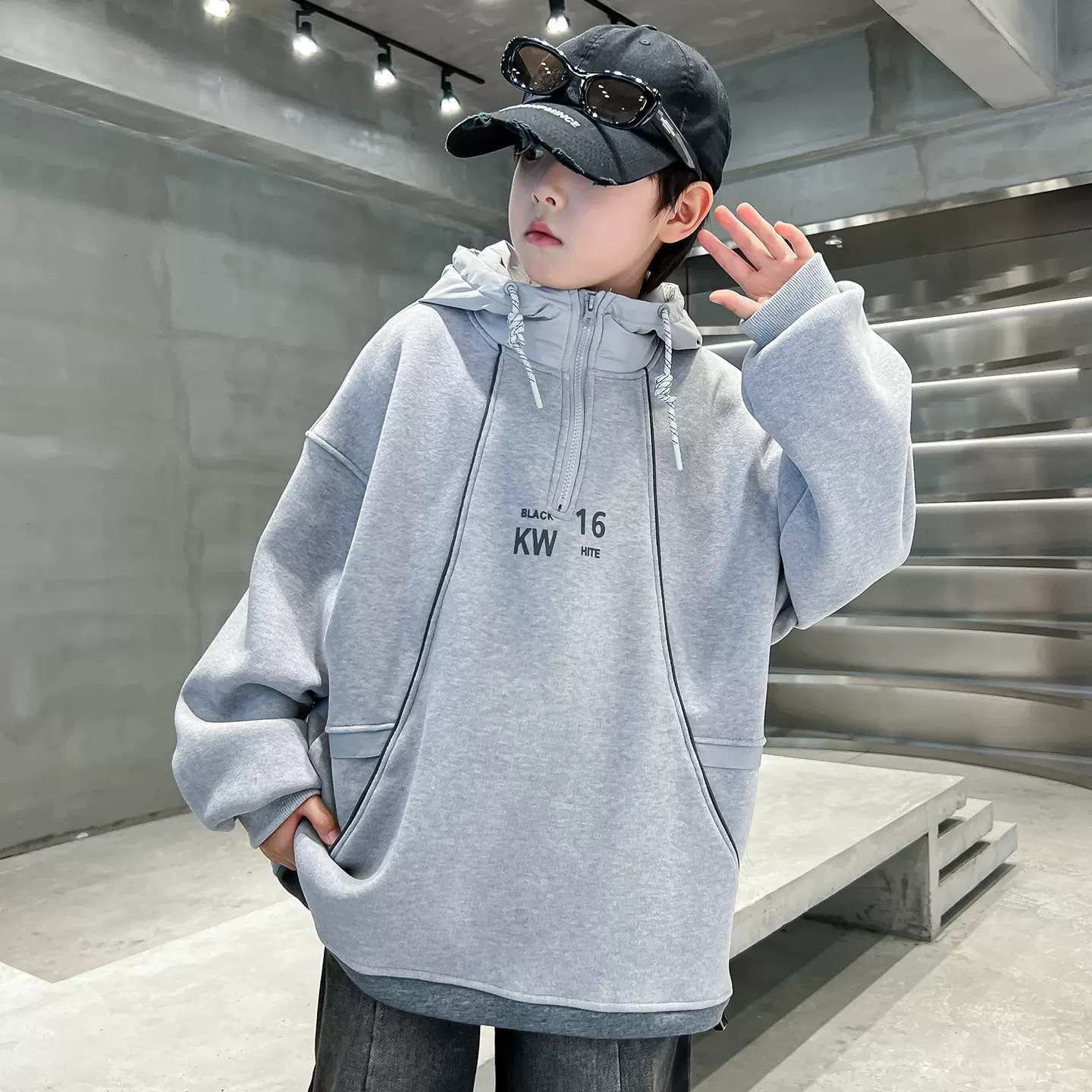 男童高领加绒卫衣2025新款儿童连帽上衣加厚中大童内搭打底衫秋冬