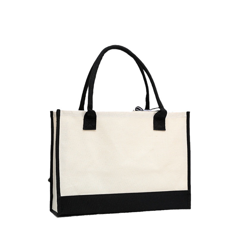 Borsa da spiaggia per la spesa portatile da donna in tela con lettere personalizzate in cotone e cuciture_voghion.com