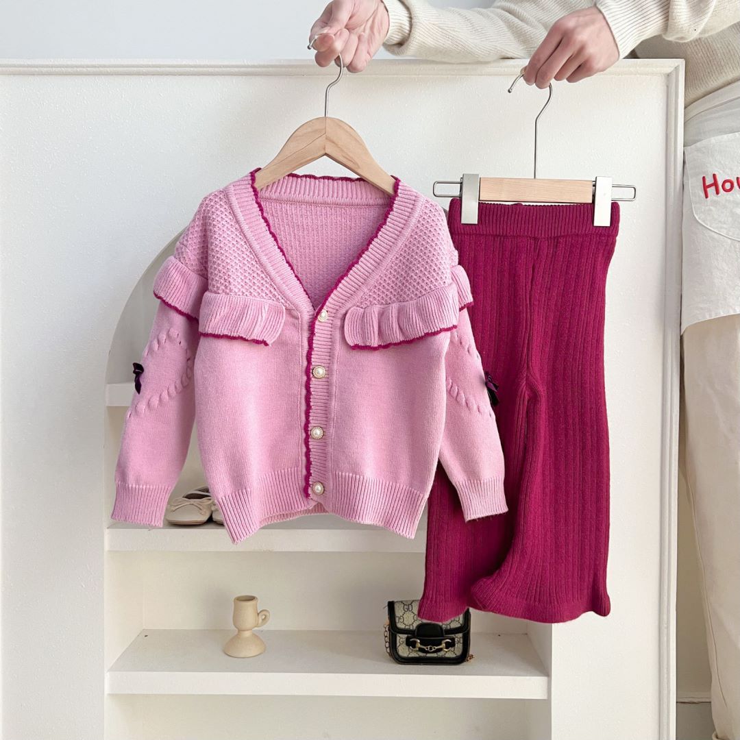 Laste kampsun-kardigan kaheosaline kootud jakk sügis-talv, uus stiil tüdrukutele lõngast õues kandmiseks._voghion.com