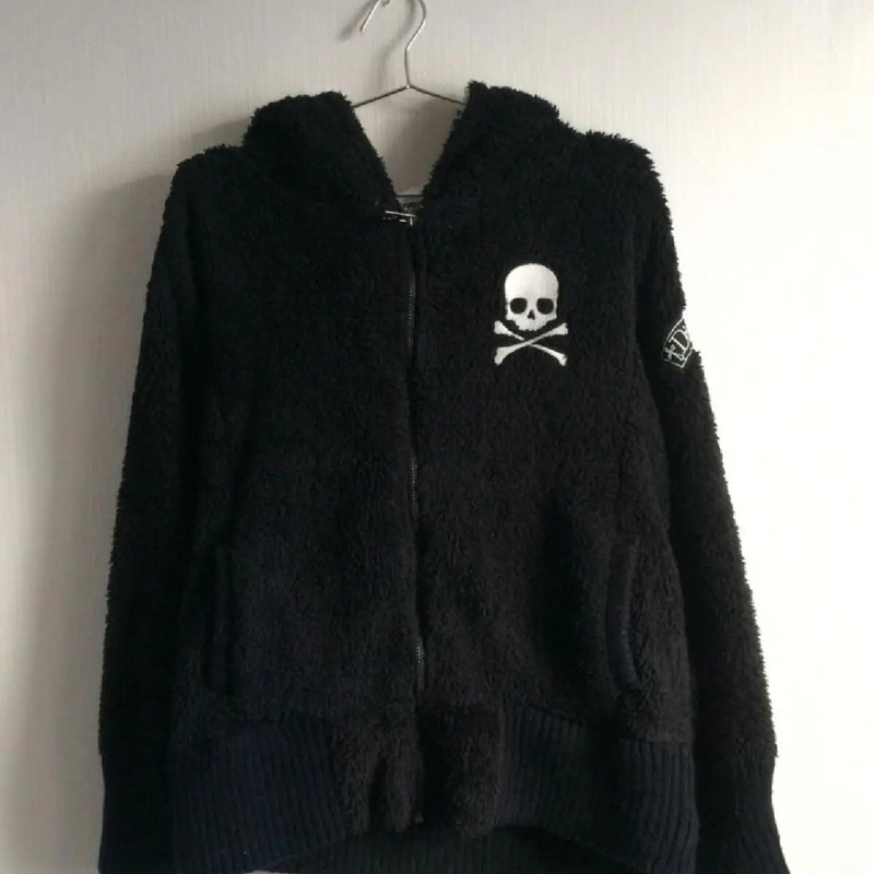 American Versatile Winter Heavyweight Y2K Top Fleece Hooded Jacket Warm Skull Zipper Fashion Coat