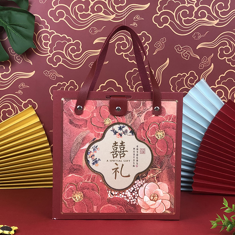 中式古典花卉婚礼手提喜糖盒批发空盒订婚结婚伴娘回礼伴手礼礼盒