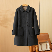 2025秋新款中长款双面羊绒大衣韩版直筒时尚宽松纯色双面呢外套