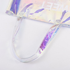 PVC laser bag custom printed logo small batch colorful transparent shopping bag plastic tote bag anti-fruit jelly bag