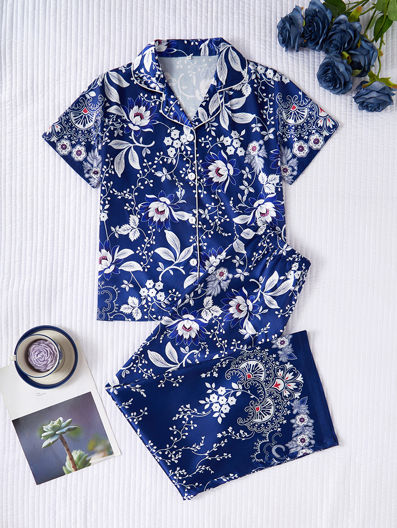 Pijamas de satén ropa para el hogar Amazon ropa de mujer europea y americana seda artificial pijamas de manga corta para mujer ropa de aire acondicionado de verano