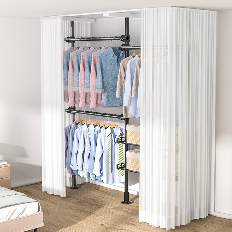 Wholesale simple wardrobe rental house home bedroom dormitory metal steel frame structure storage cabinet dustproof