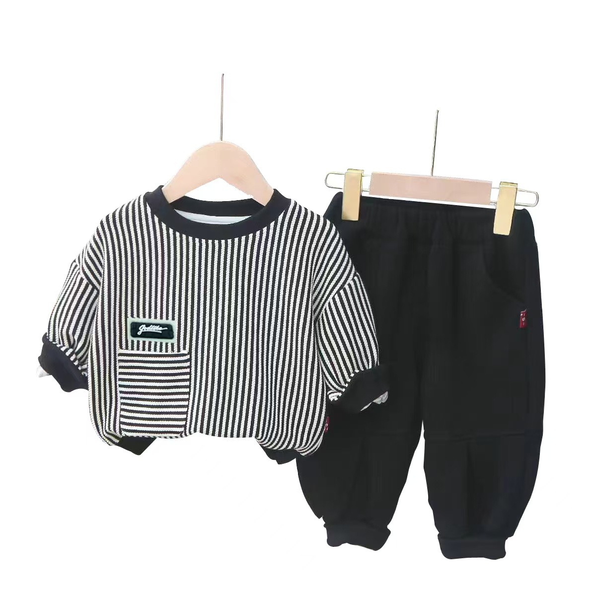 Nueva ropa infantil de otoño ropa a rayas para niños dos piezas guapo conjunto de estilo extranjero ropa de bebé primavera y otoño moda