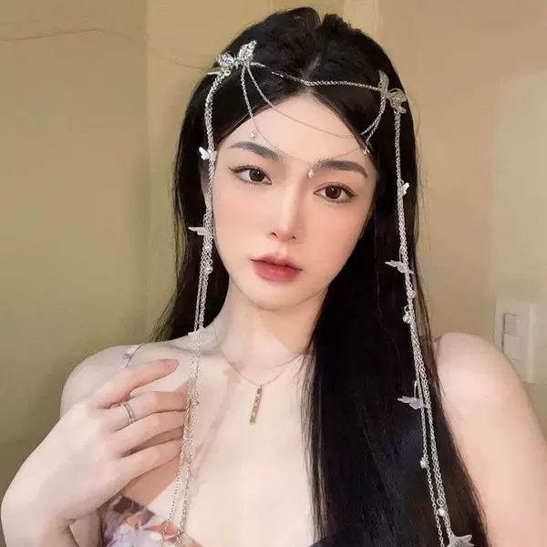 Exotic style hanfu ancient style hair accessories forehead ornaments eyebrow pendant forehead chain Hanfu butterfly flower tassel hairpin forehead ornaments