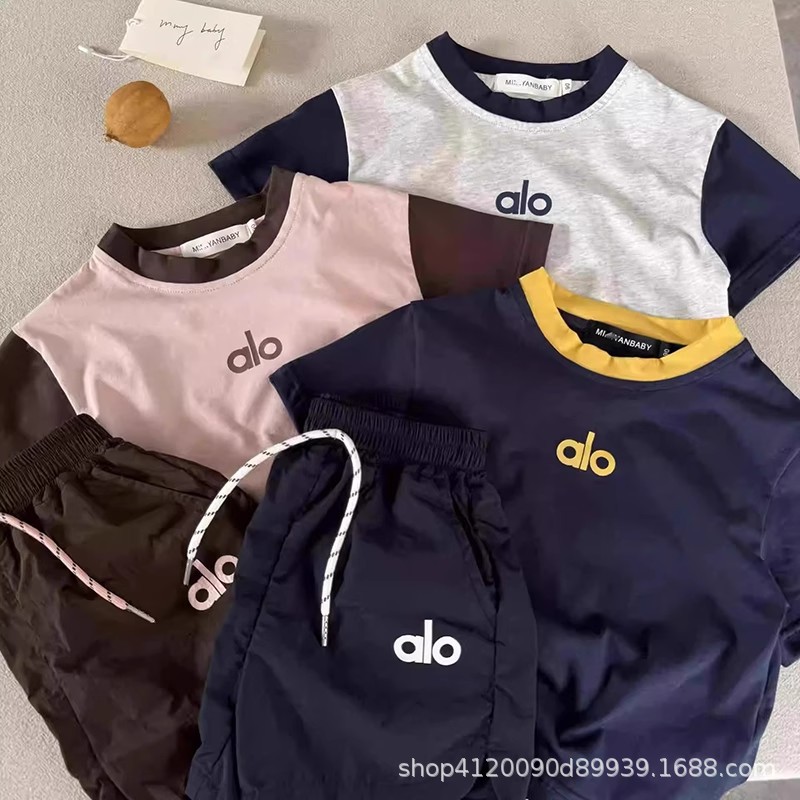 Pure Cotton Summer Kidsren's Suits for Boys and Girls, Summer Color-Blocked T-Shirts, Baby Summer Short-Sleeved Tops and Shorts Two-Piece Set