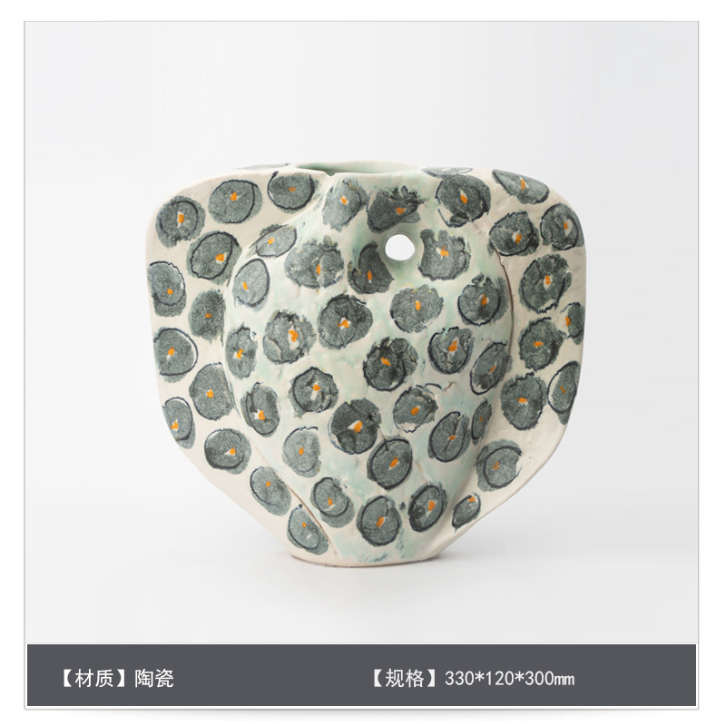 侘寂中古风星点陶瓷花瓶高级感桌面家居软装插花器复古装饰品摆件|undefined