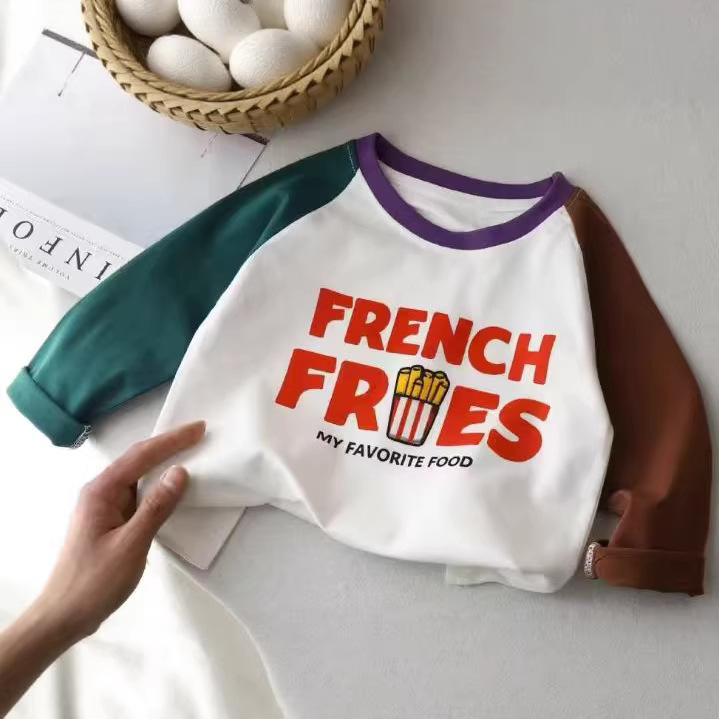 25 New Cotton Long-sleeved Boys T-shirt Korean Cartoon Contrast Base Shirt Children's Baby Clothes