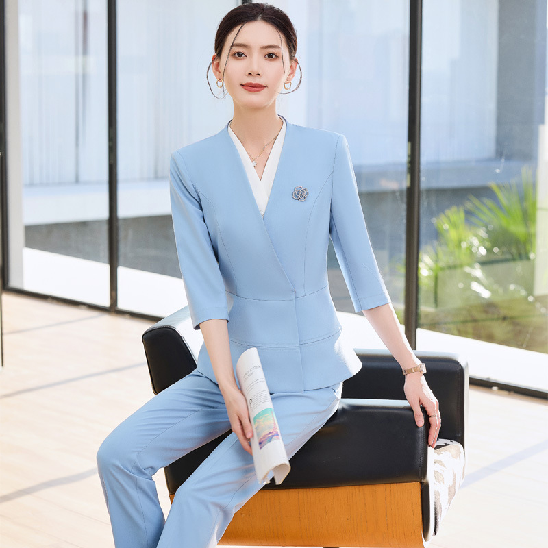 Professional Suit Suit for Women, Spring & Fall Beauty Salon Work Clothes, Health Center Reception Work Clothes, Three-Quarter Sleeve Suit Jacket